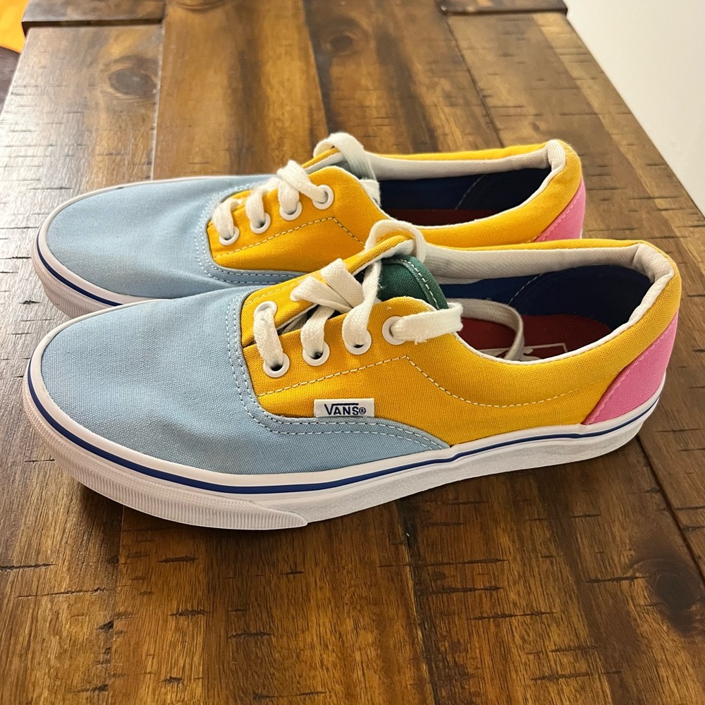 Vans Blue, Yellow, Pink Canvas Sneakers
